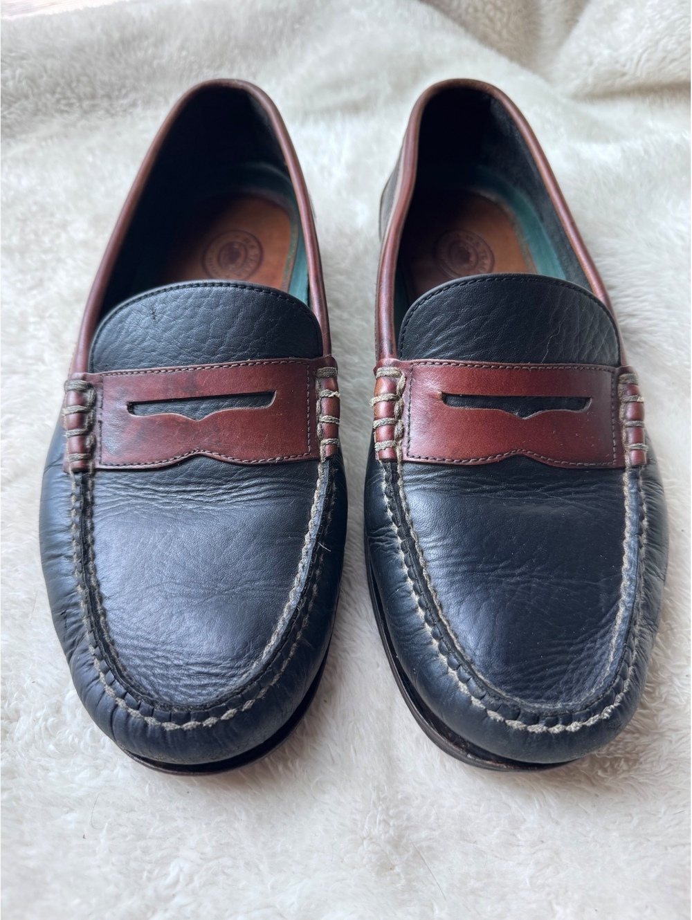 H.S. Trask men’s two-tone leather penny loafers, made in Brazil- Size 9.5